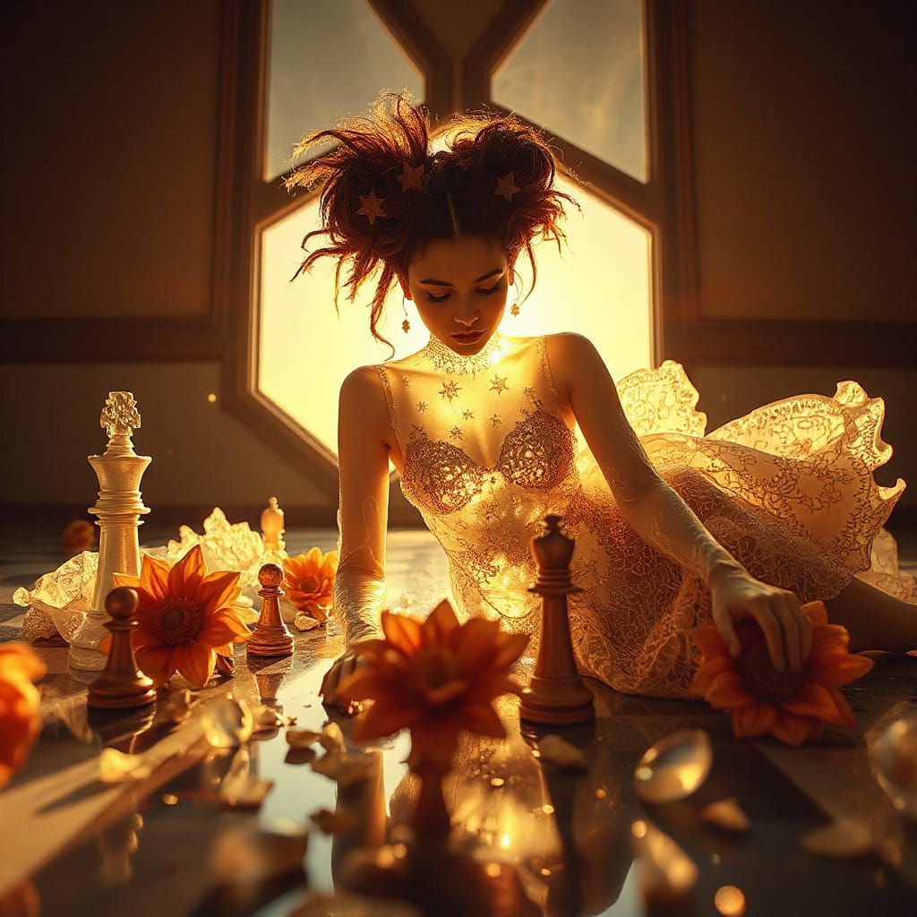 Surreal Chess Queen in Golden Hour Light