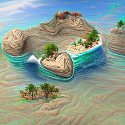 Floating Desert Island with 3D Ocean Waves