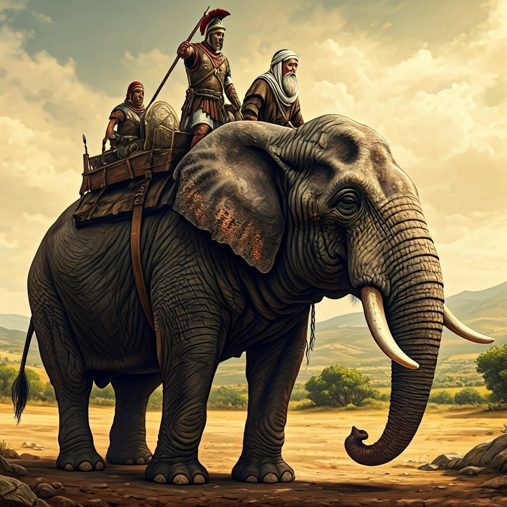 Ancient Jewish Man Commands War Elephant, Ghibli Style