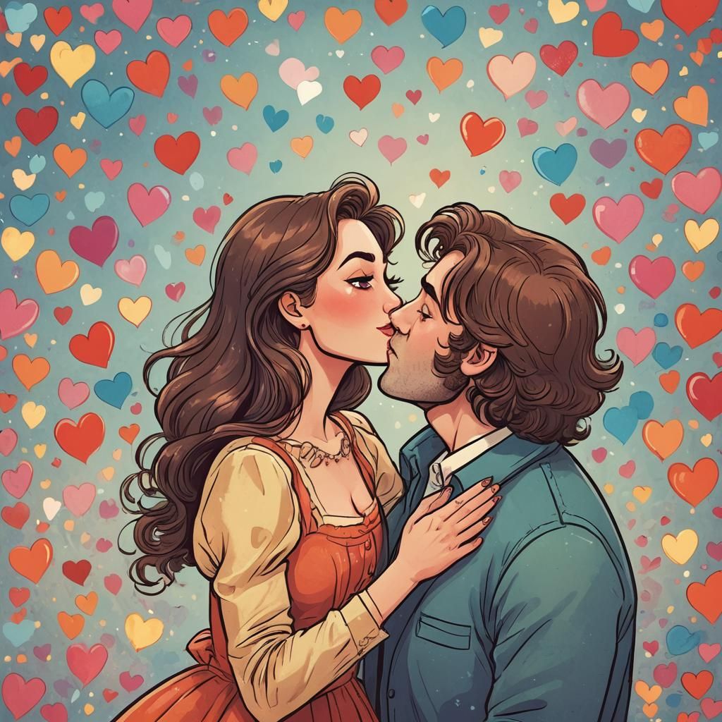 Woman Blowing Kisses: Cartoon Storybook Illustration