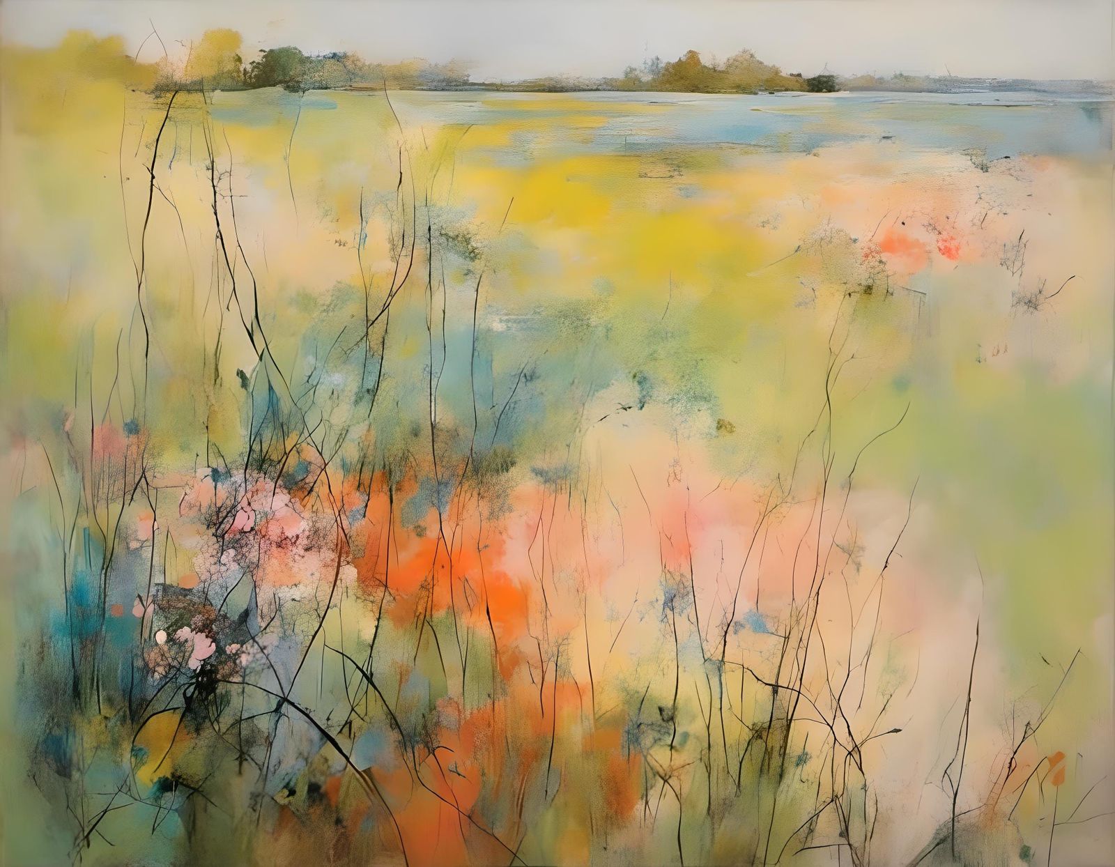 Wildflowers in Dry Brush Style with Muted Palette