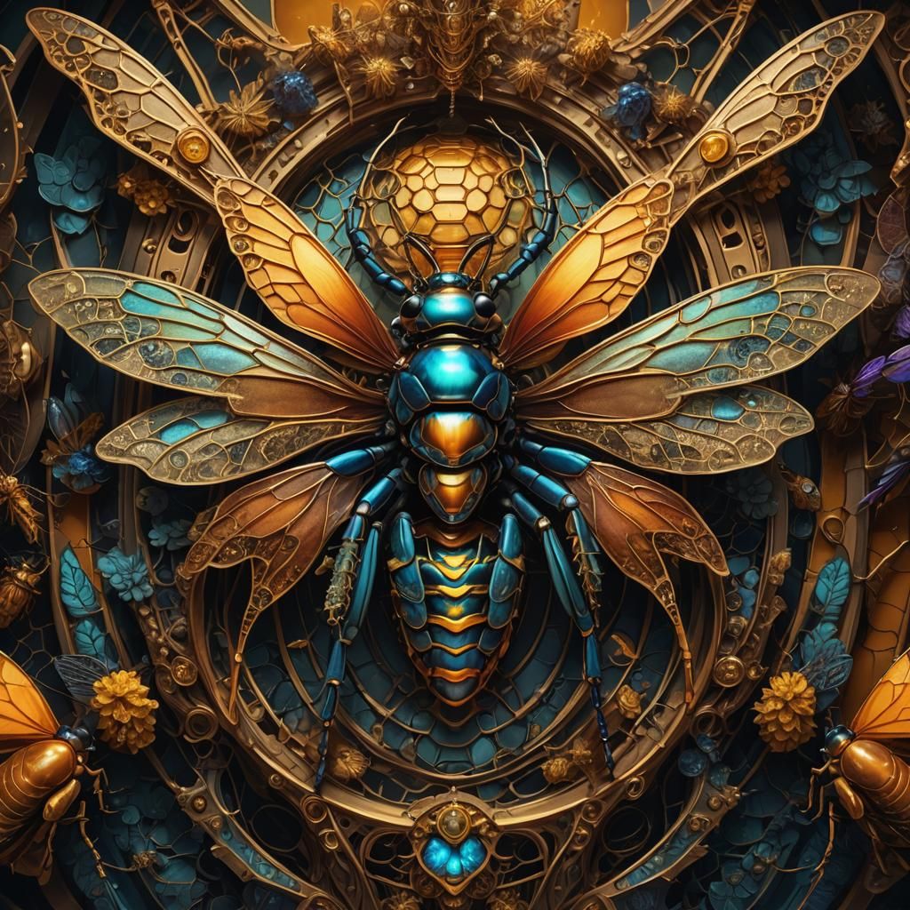 Insect Queen on Hive Throne: Digital Art