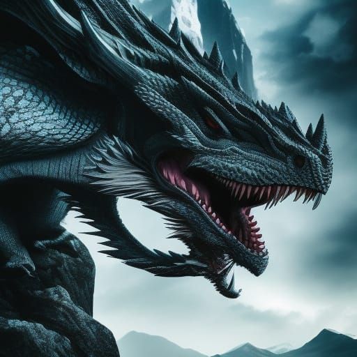 Majestic Dragon Roaring in Dark Fantasy Landscape