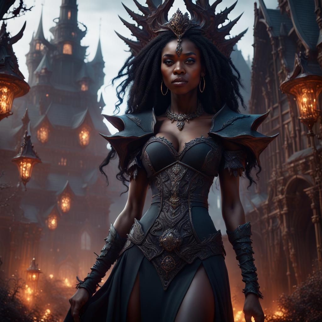 Ebony Witch Queen: Detailed Fantasy Art