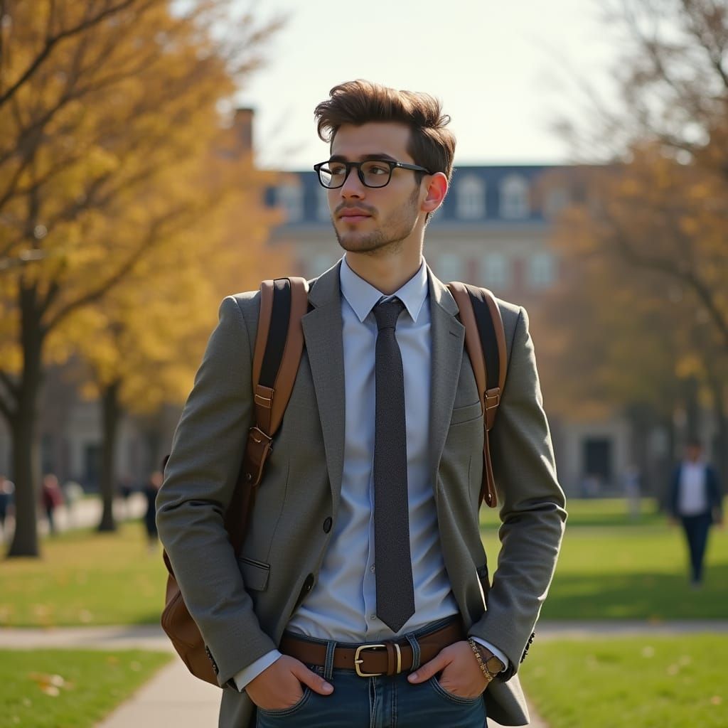 Hyper Realistic Photo Of Young Man On University Quad