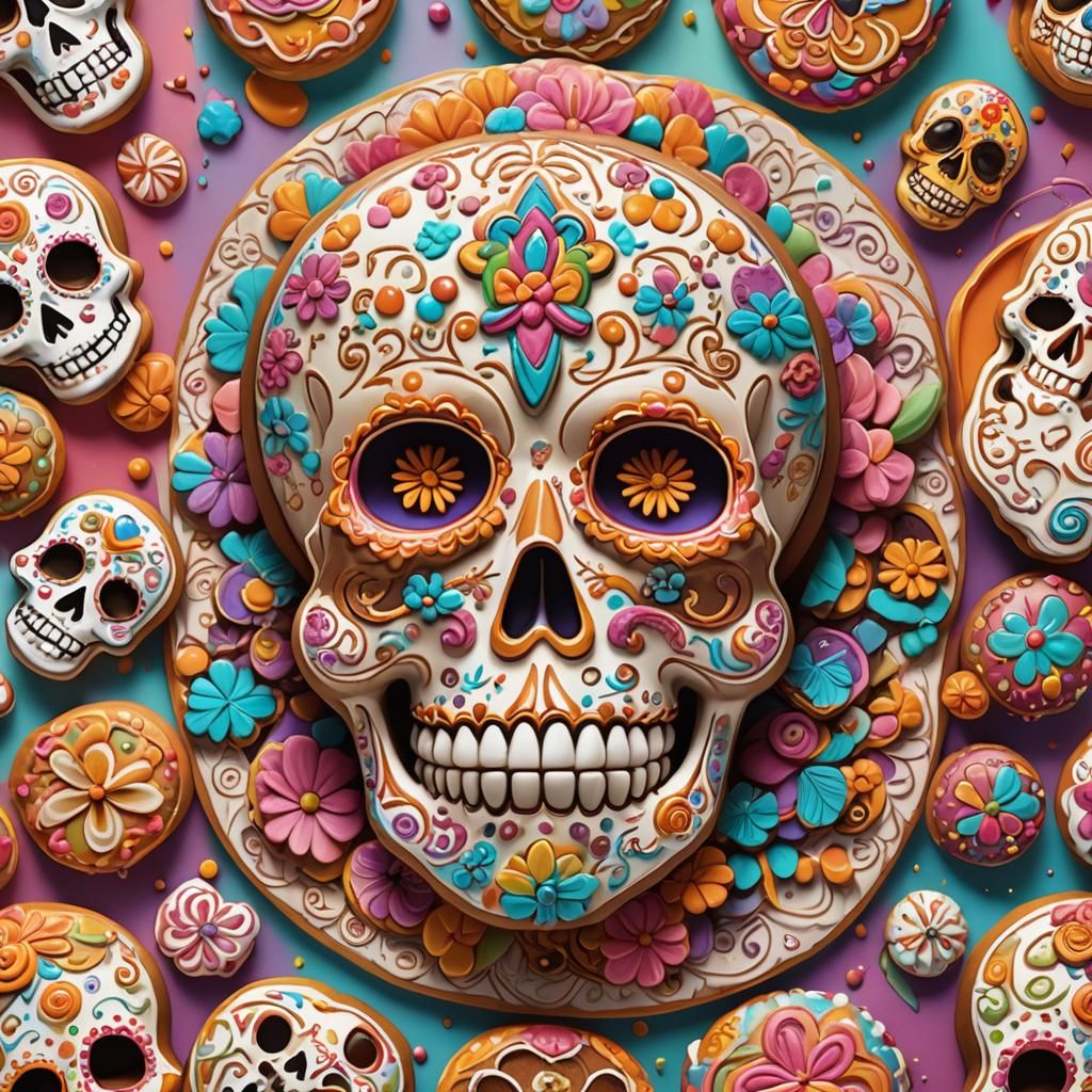 Colorful Pan de Muerto with Manjar in Candy Art
