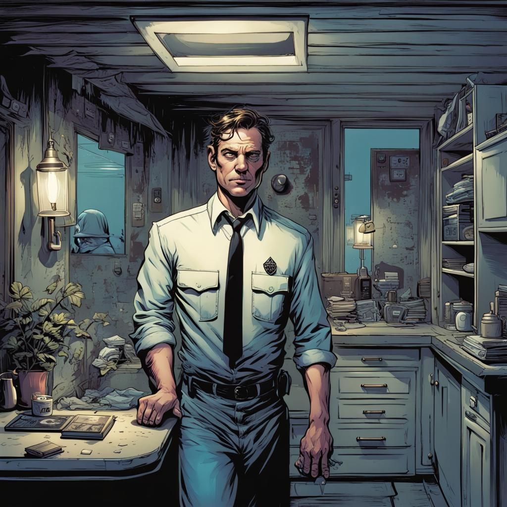 Menacing Motel Worker in Comic Book Art Style