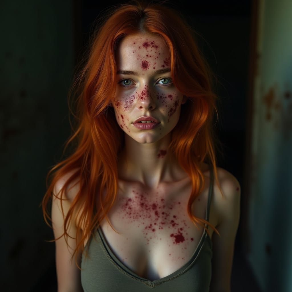 A Woman with Long Red-Blonde Hair Walks Unsteadily Through D...