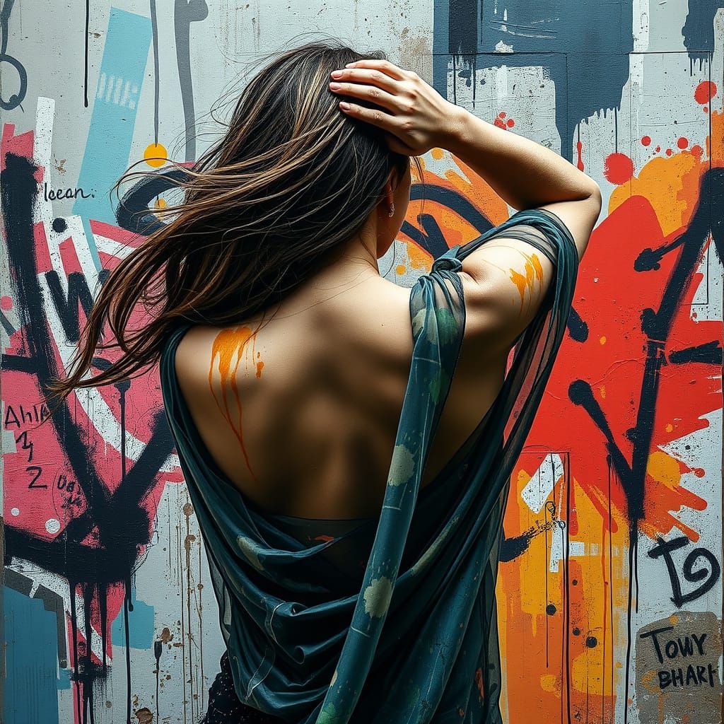 Woman in Street Art Style with Graffiti Texture