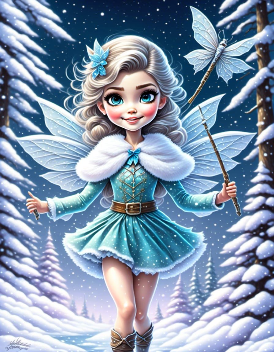 Whimsical Snow Fairy in Vector Art Style