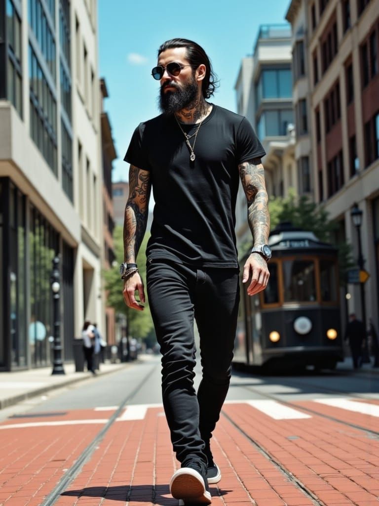 Confident Urban Nomad in Moody Surrealist Style