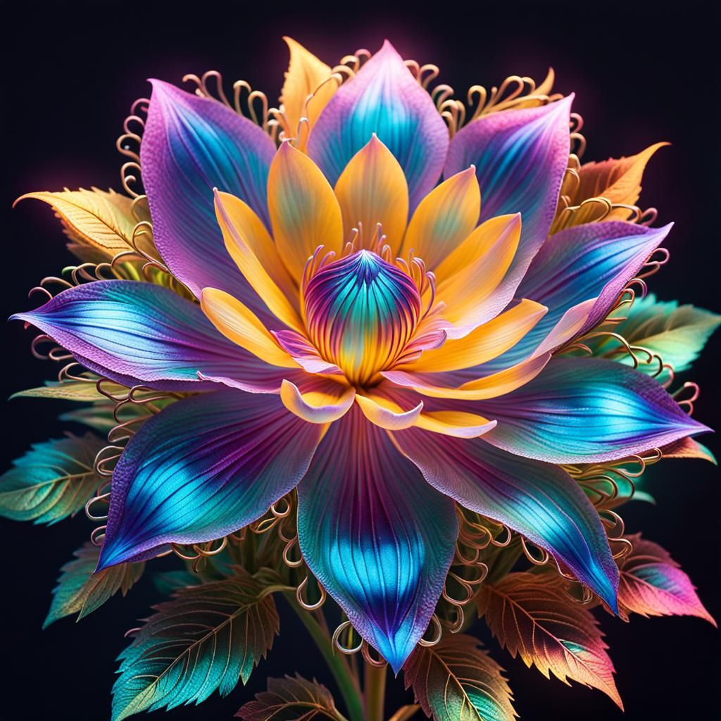 Iridescent Flower Blooms in Glowing World