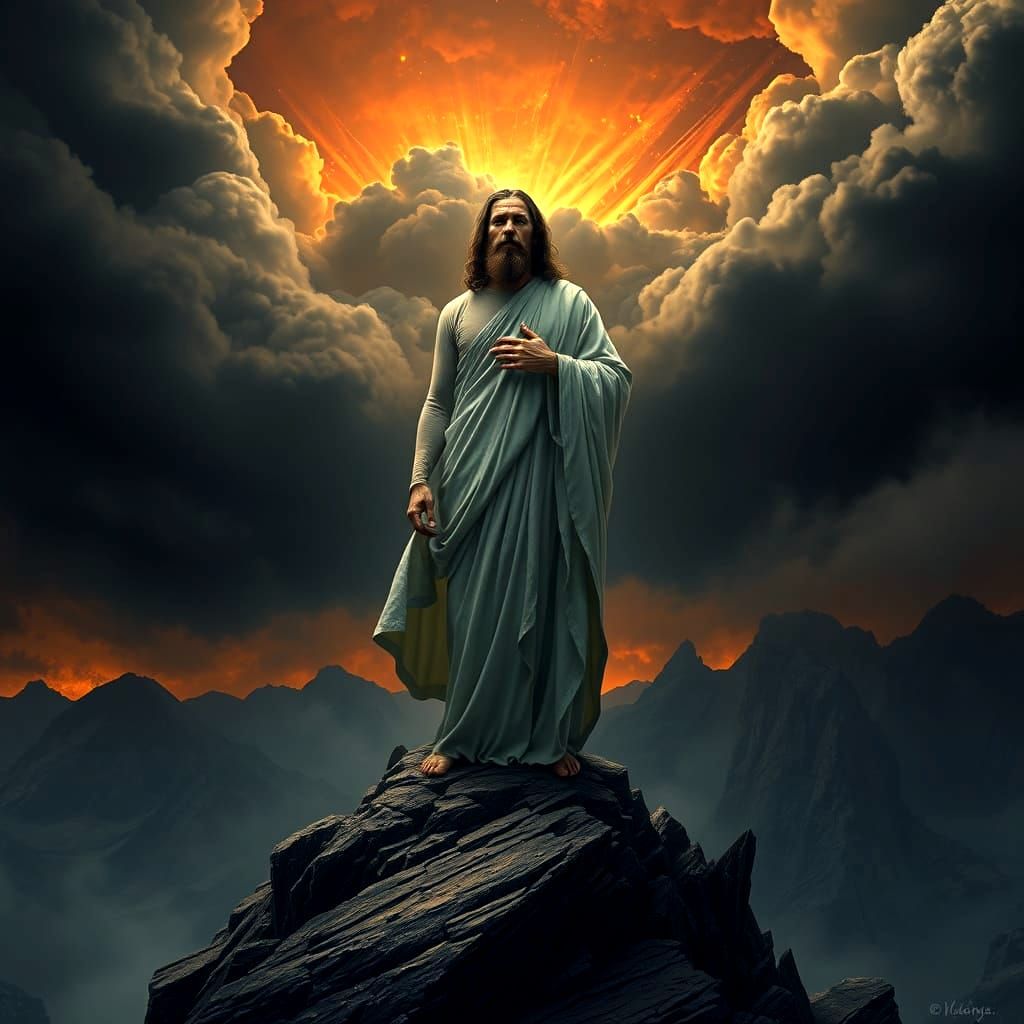 Photorealistic Mountain Range with End of Days Sky