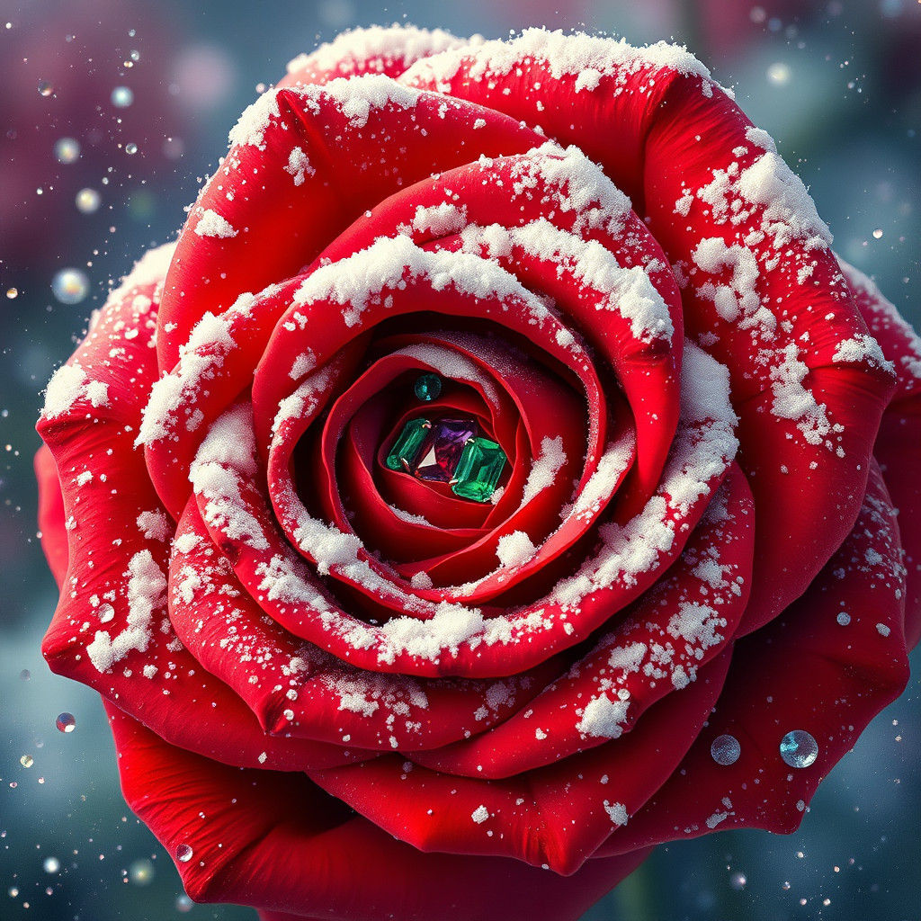 Glistening Rose with Gems in Dreamy Art Nouveau Style