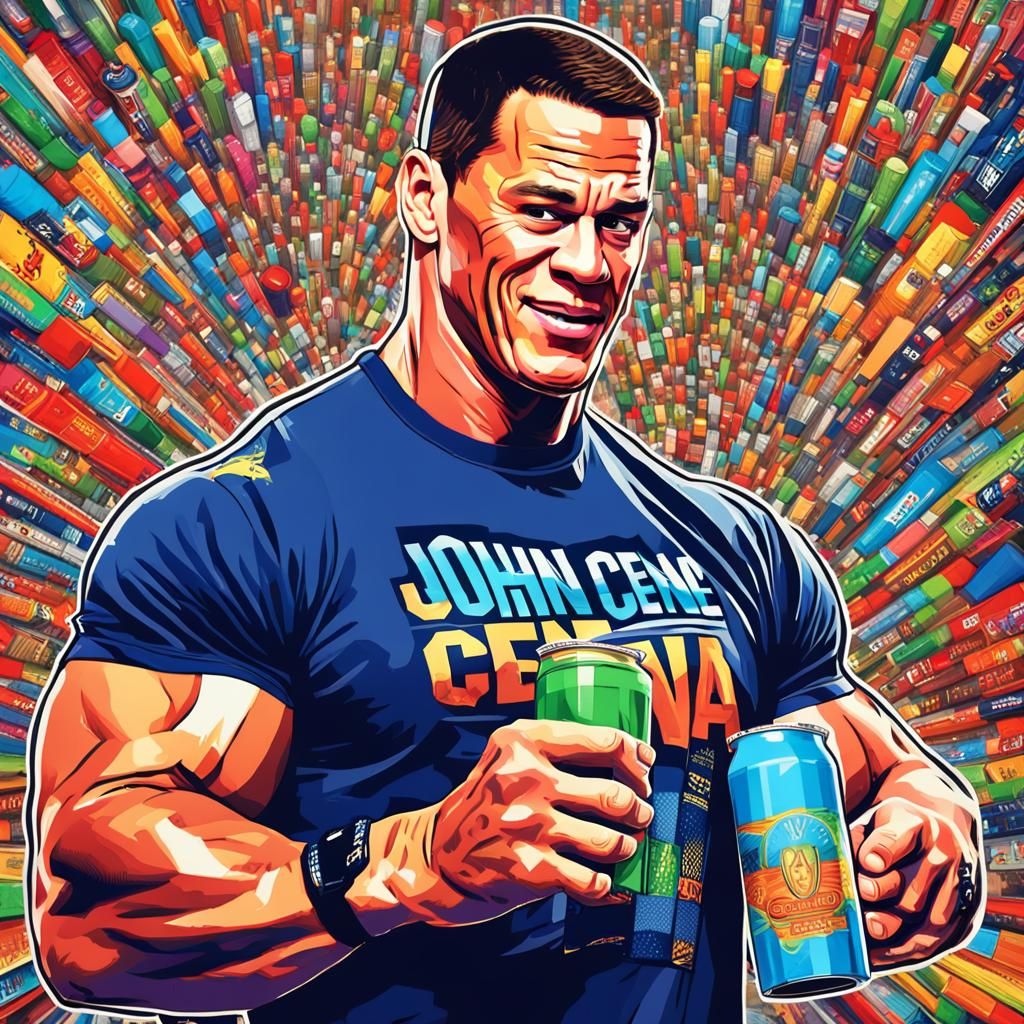 John Cena Portrait with Energy Drink, Art Nouveau Style