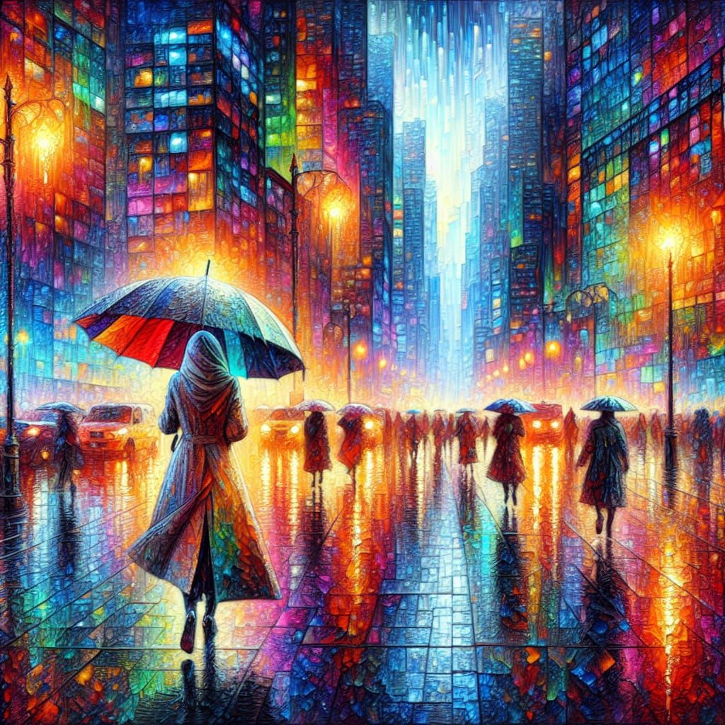 Rainbow Cityscape in Gouache Impressionism