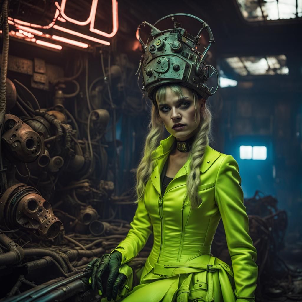 Cyberpunk Cinderella in Dystopian Future, Neon Accents