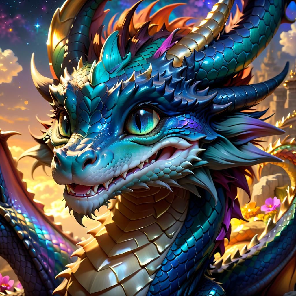 Adorable Dragon Sleeping: Hyperdetailed Anime Portrait