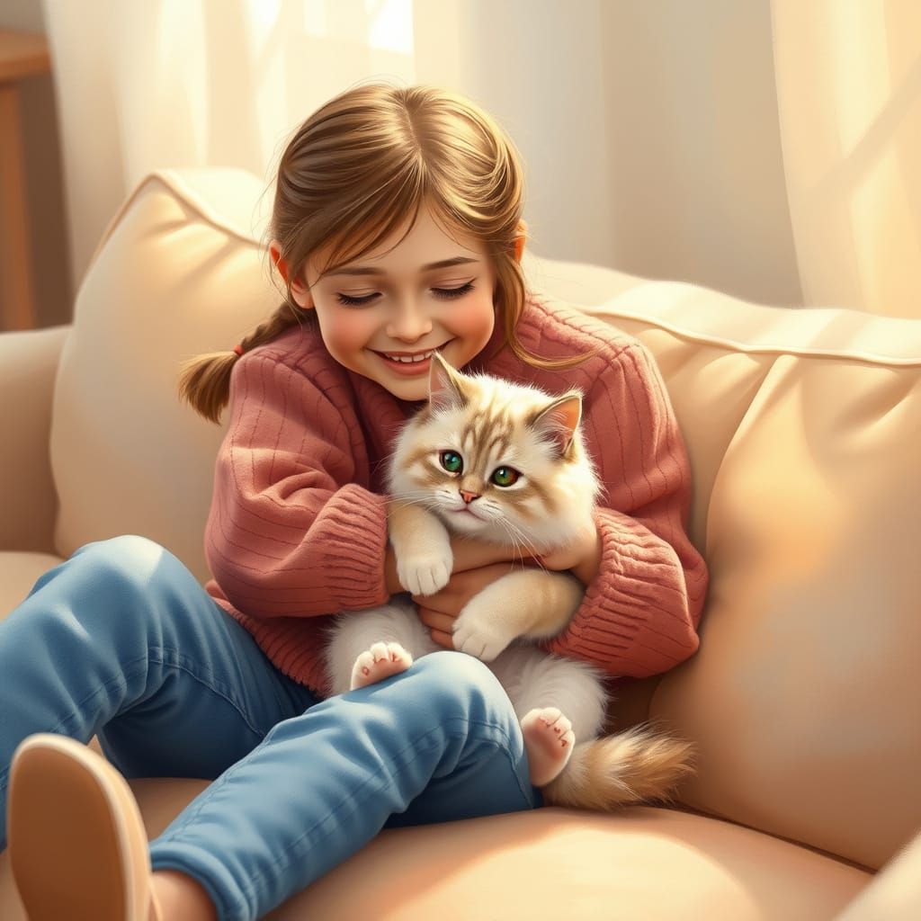 Whimsical Moment of Affection in a Cozy Setting