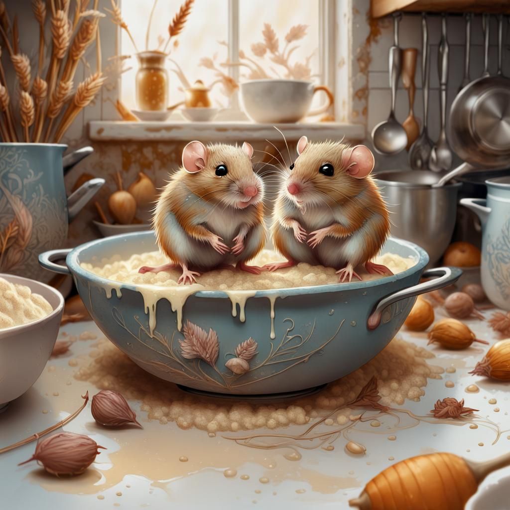 Harvest Mice in Flour: Digital Painting