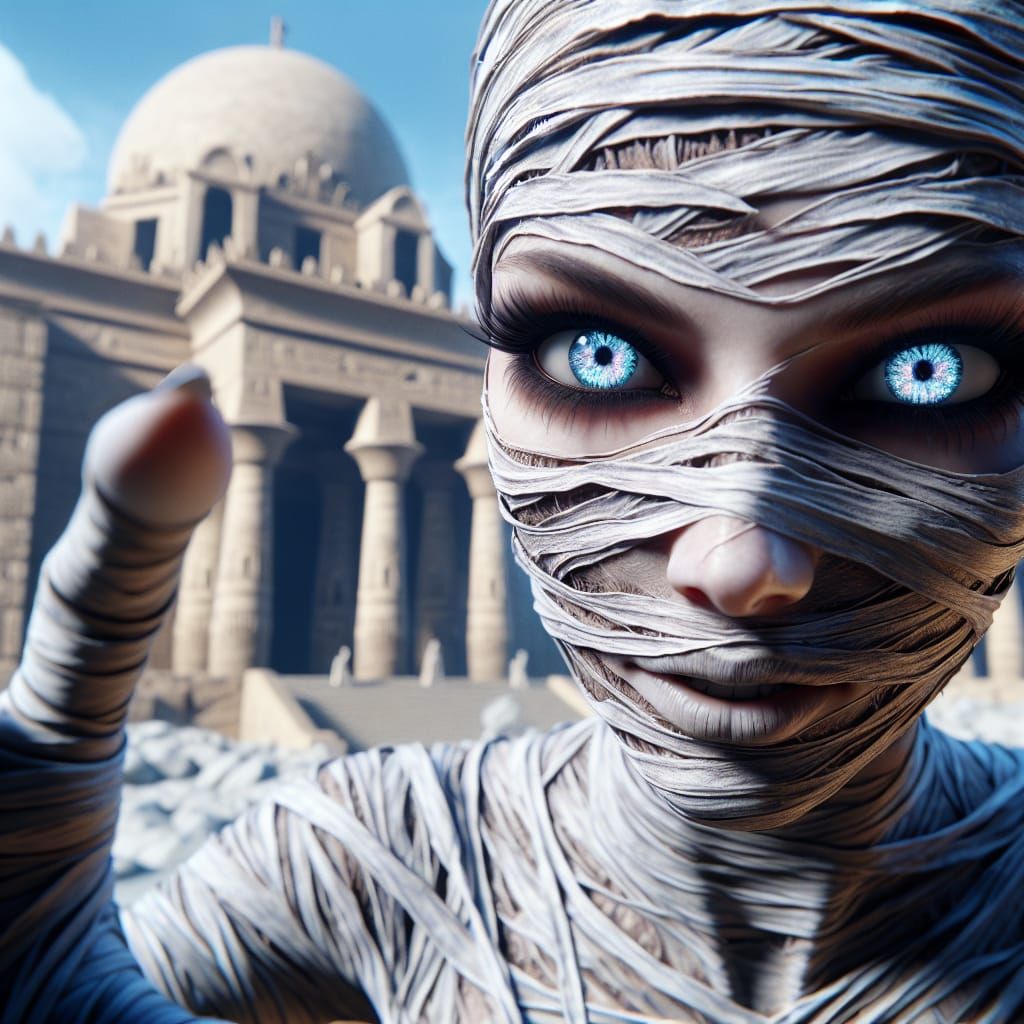 Dancing Mummy with Sapphire Eyes in Ancient Temple