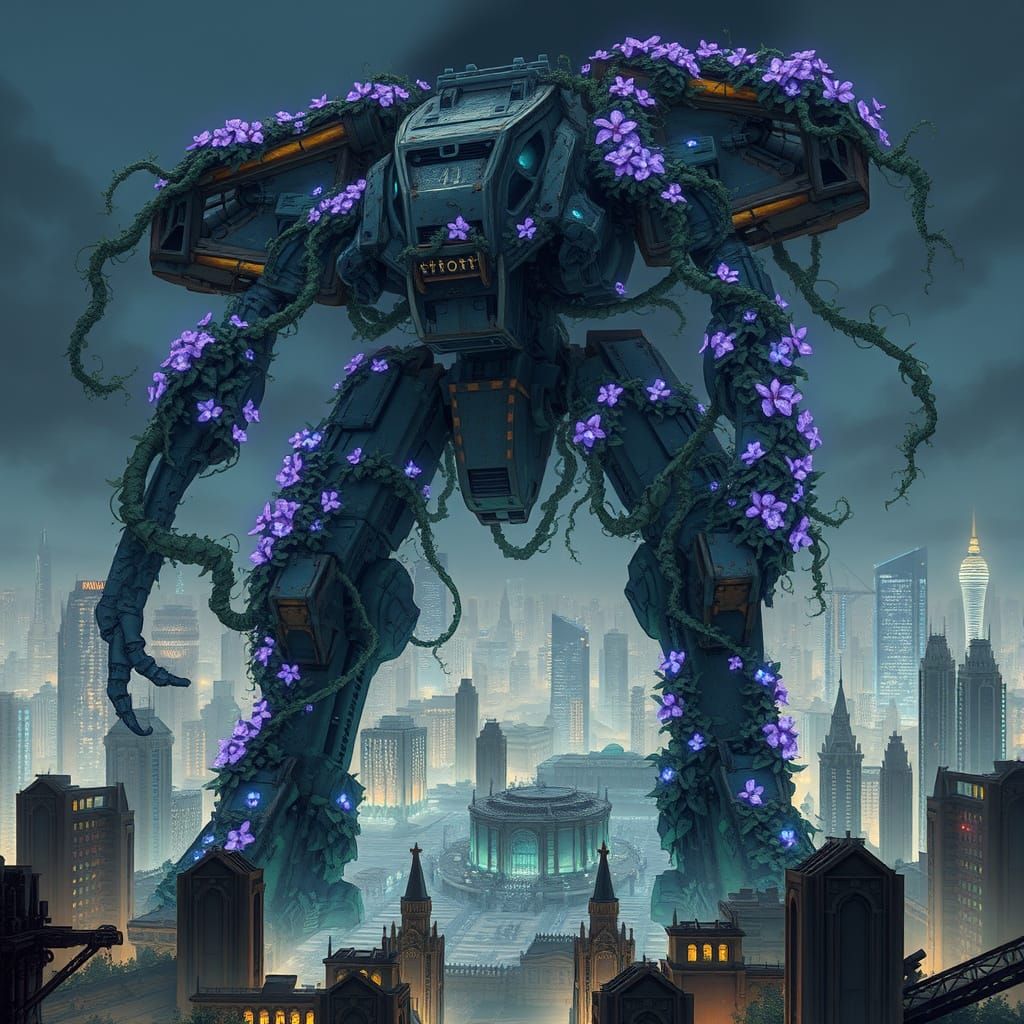 Cyberpunk Mecha Guardian of Forgotten City