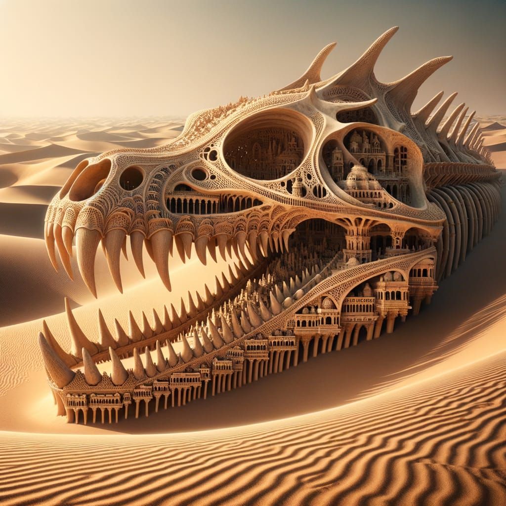 Dragon Skeleton Carved with Ellora Cave Cities