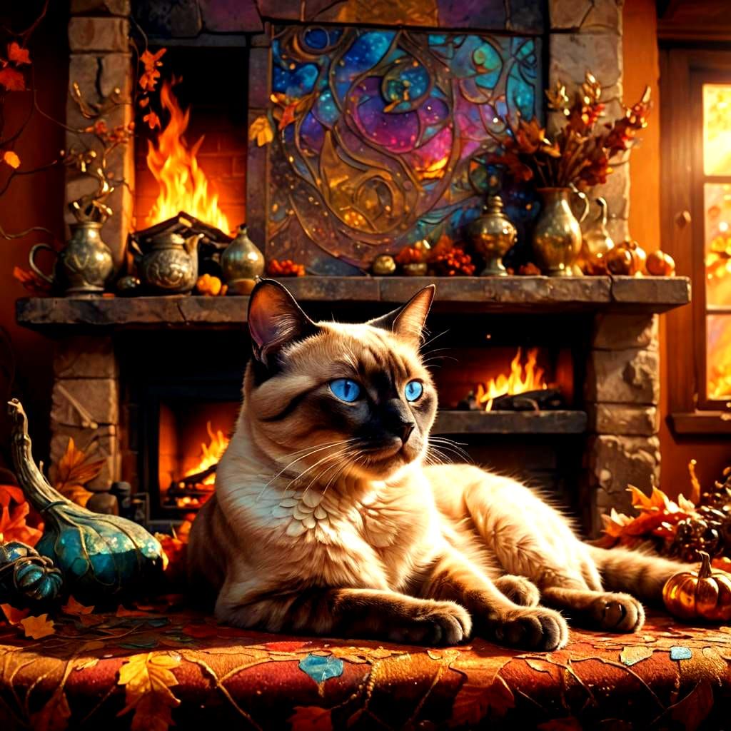 Siamese Cat Napping, Astral Cosmic Illustration