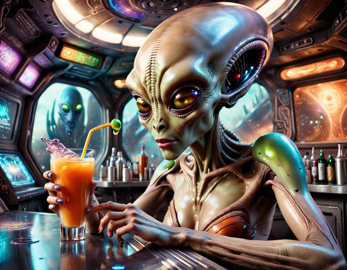 Biochemical Alien Mixologist in Spaceship Bar