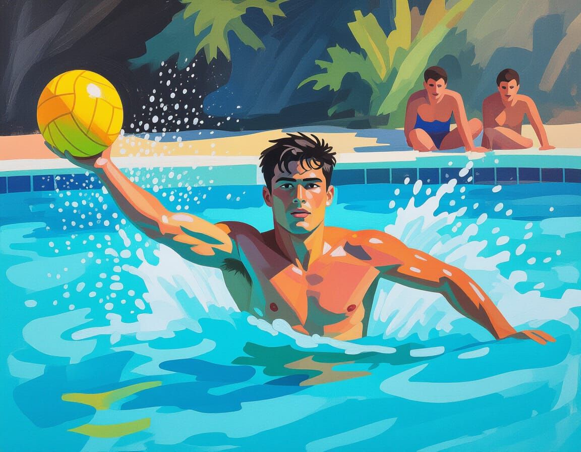 Water Polo Player in Impressionist Gouache Style