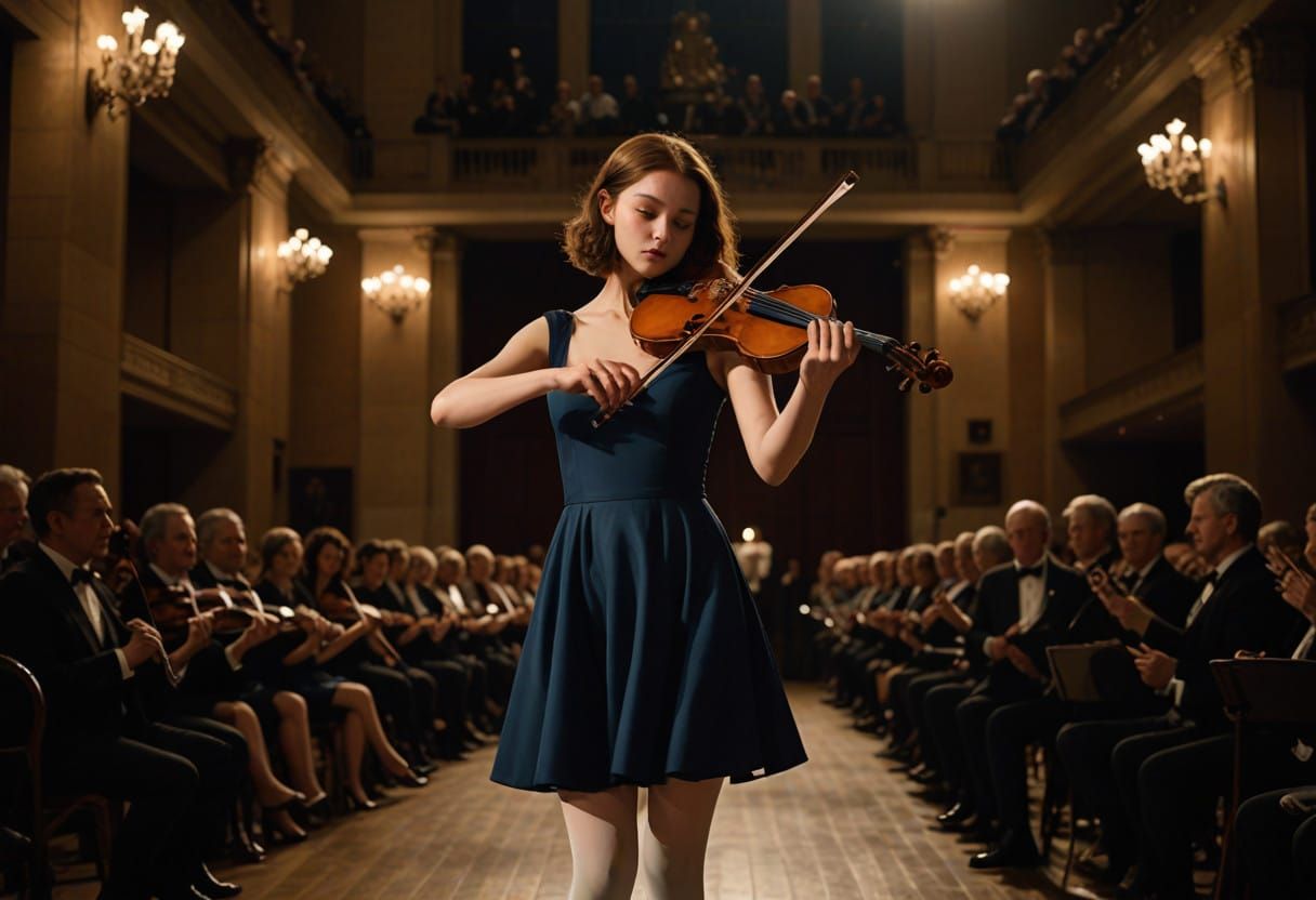 Elegant Young Violinist in Concert Hall
