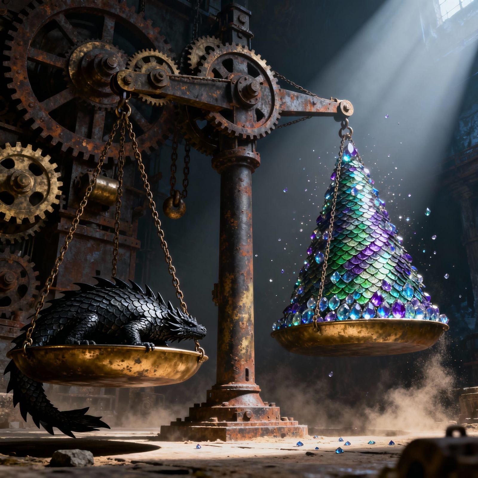 Ancient Scale Weighs Dragon Scale Against Gemstone Pyramid