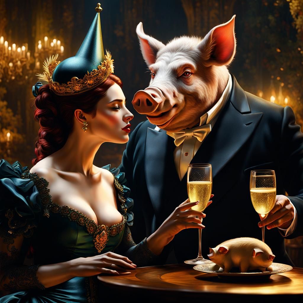 Boar Woman and Pig Man Celebrate New Year