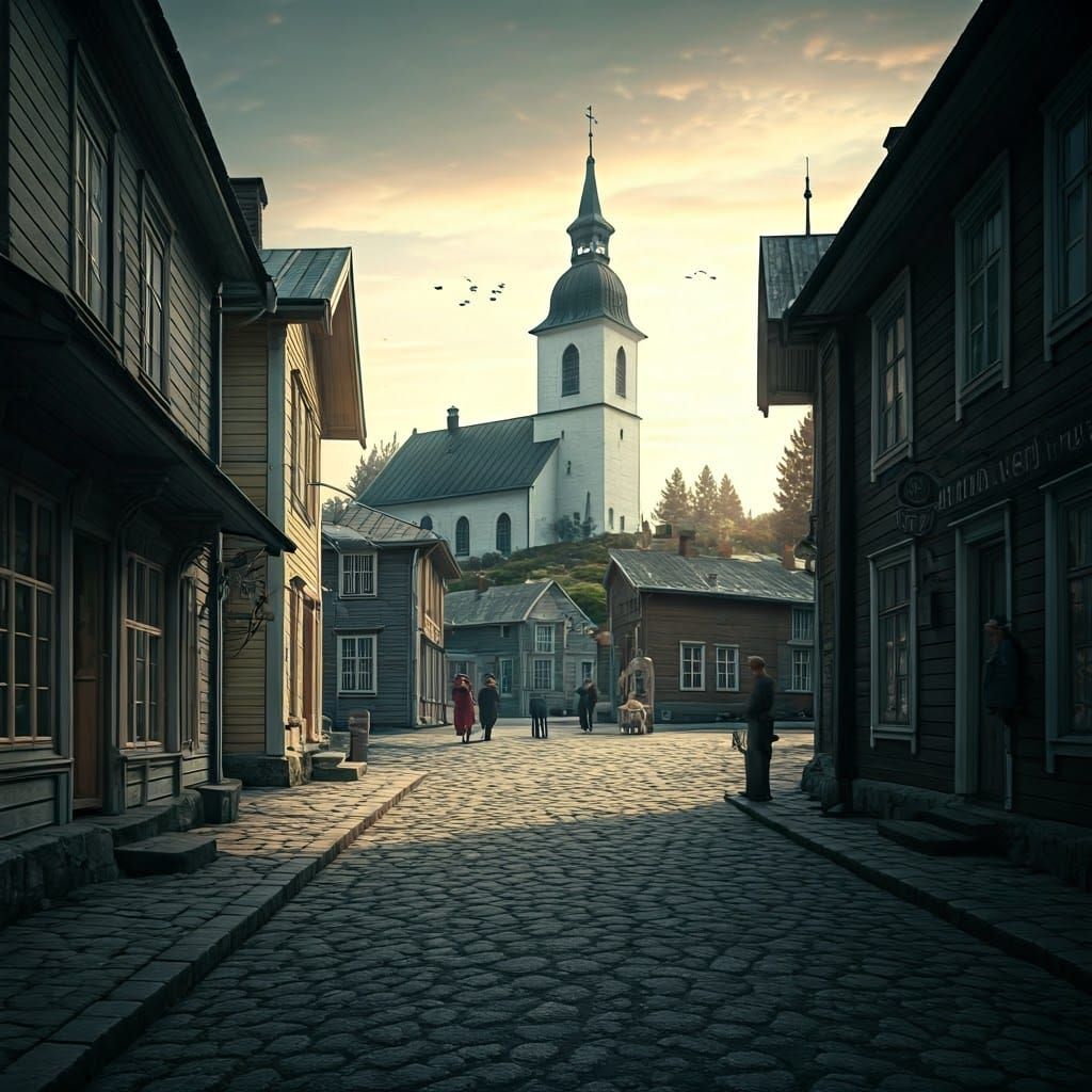 Nostalgic Finnish Village in 1950s Splendor