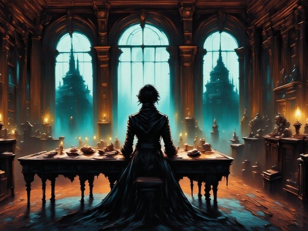 Countess Yasmin Contemplates Treachery in Ornate Office