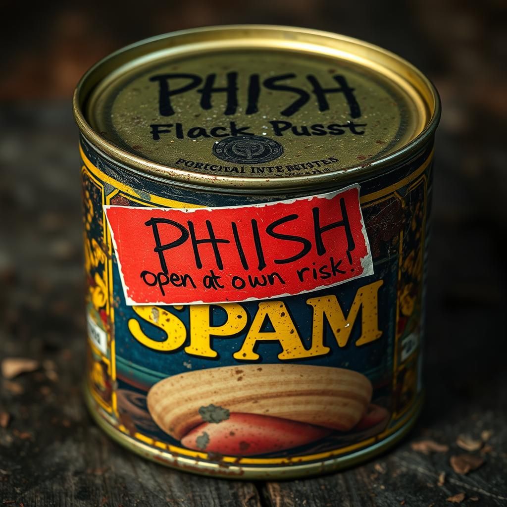 Vintage Spam Can with Warning, Dark Art Style