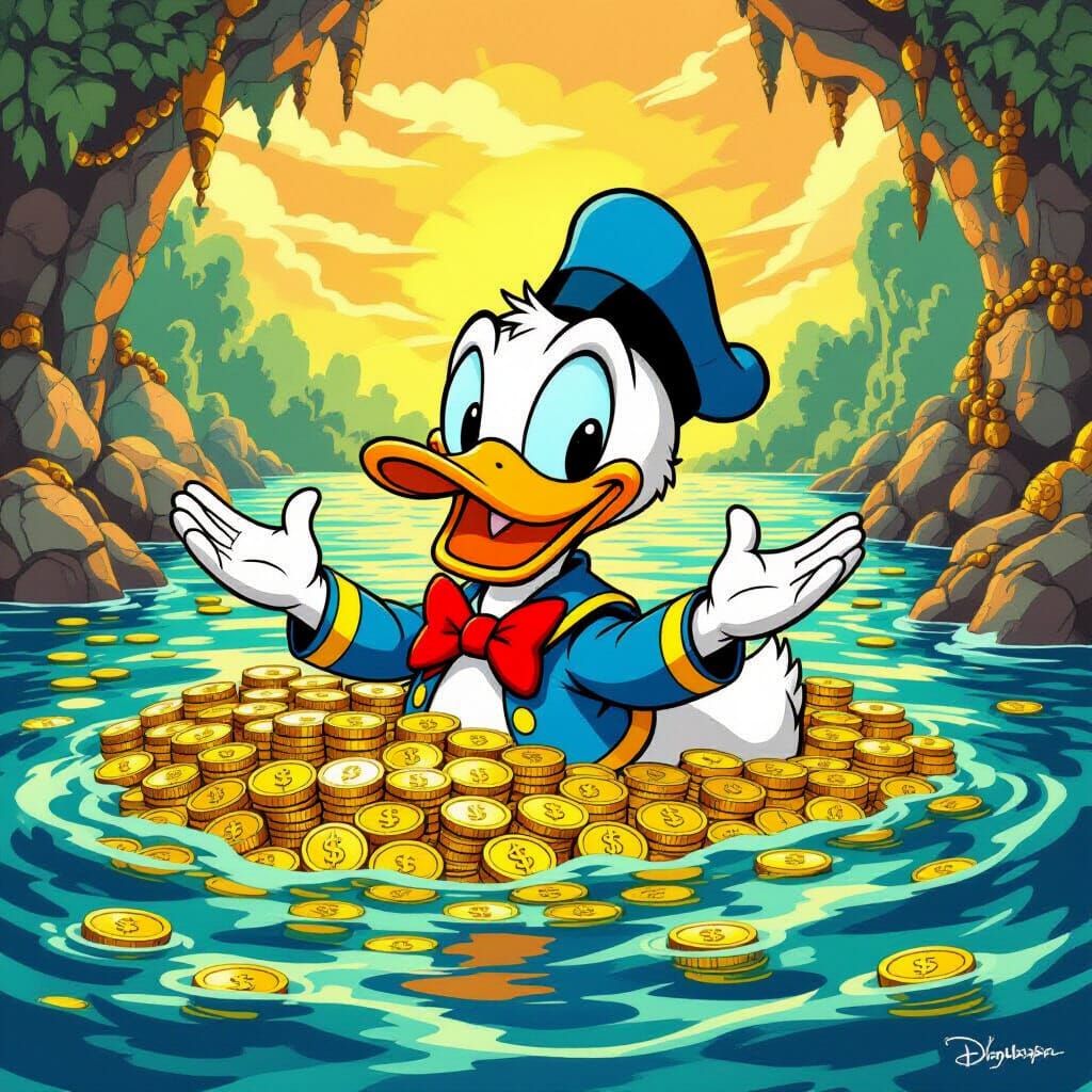 Scrooge McDuck's Gold Coin Swim, Cartoon Style