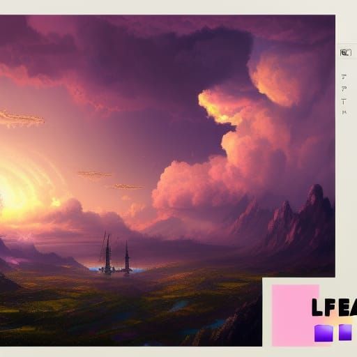 Fluffy Sunset Clouds with Pink Sky, Detailed Matte Painting