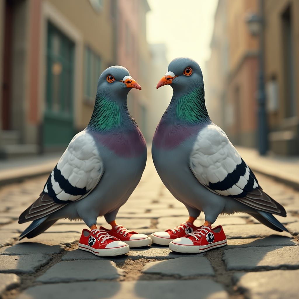 Pigeons in Sneakers: Whimsical Digital Art