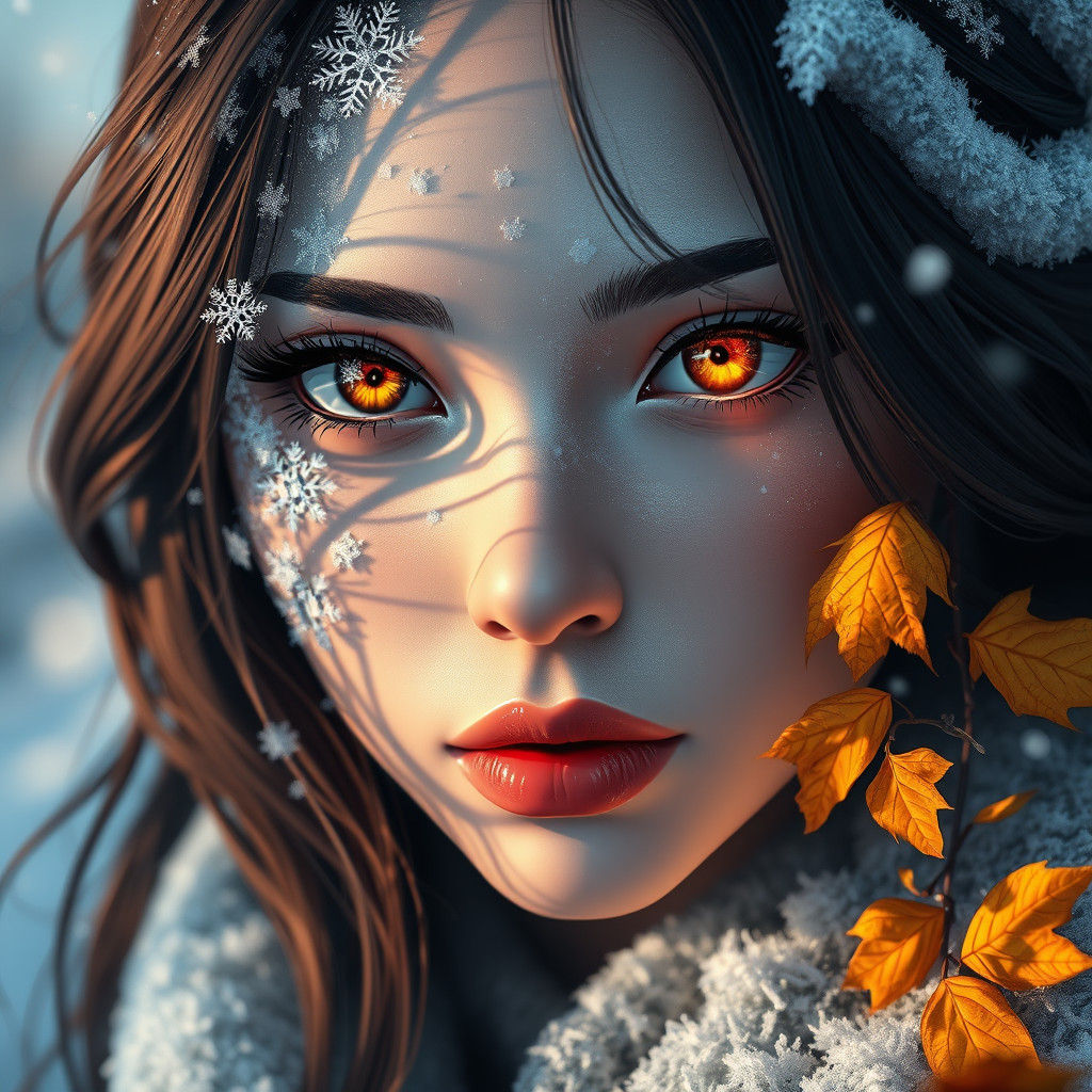 Autumn and Winter Woman Portrait in 3D Anime Style