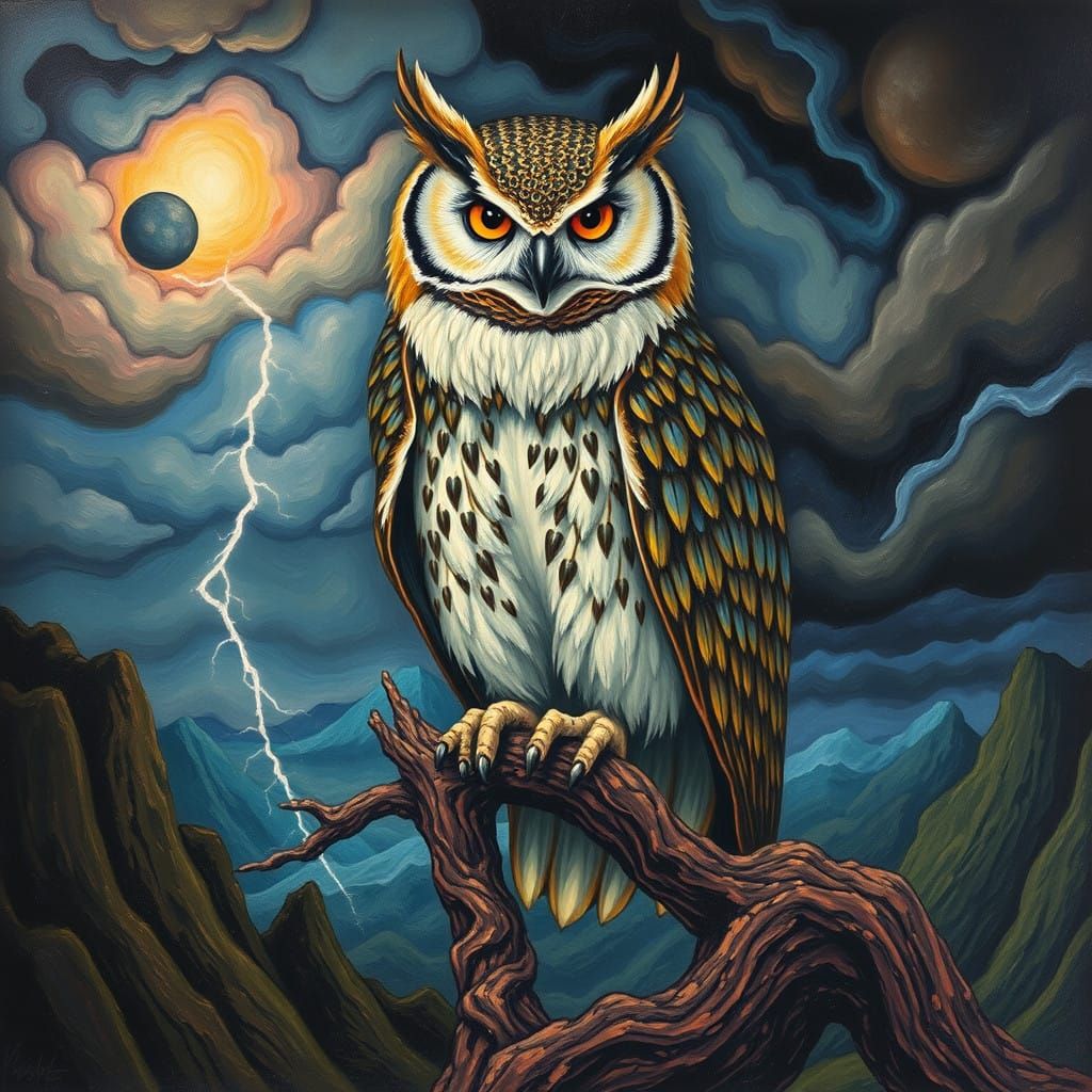 Expressionist Owl Embodies Telepathic Power