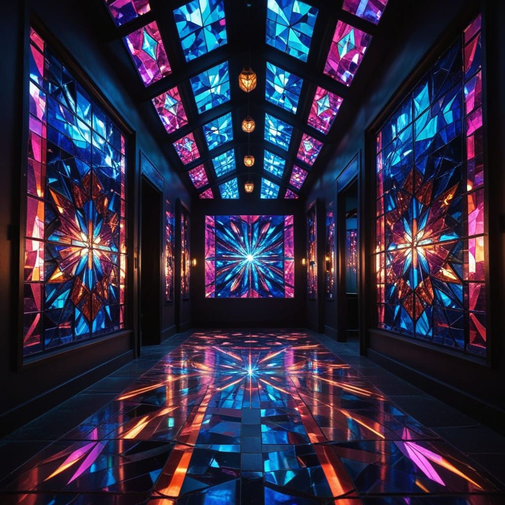 Electric Stained Glass Disco Floor in Vibrant Op-Art Style