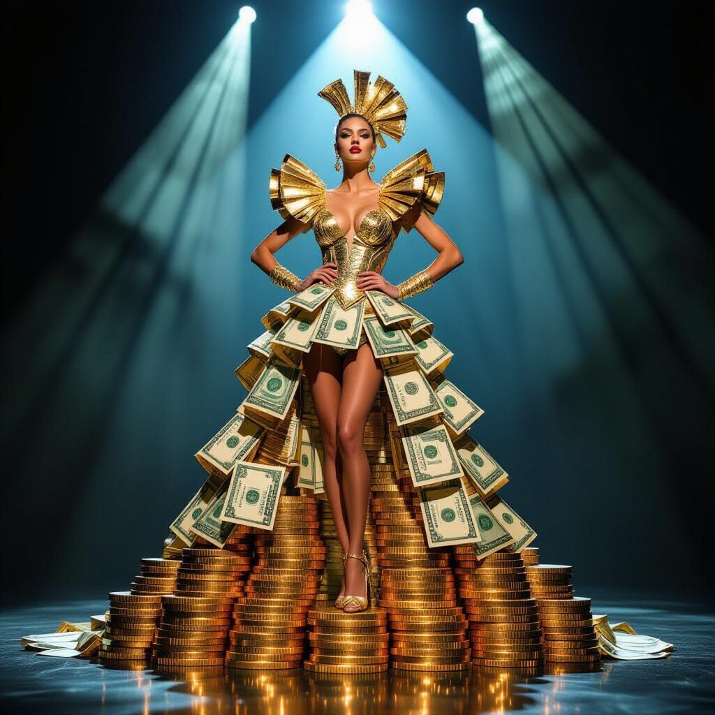 Showgirl on Currency Stage in Dramatic Fashion Photo