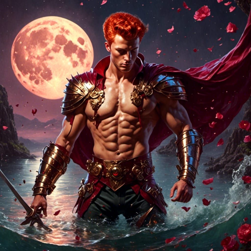 1950s Redhead Warrior Bathed in Moonlight