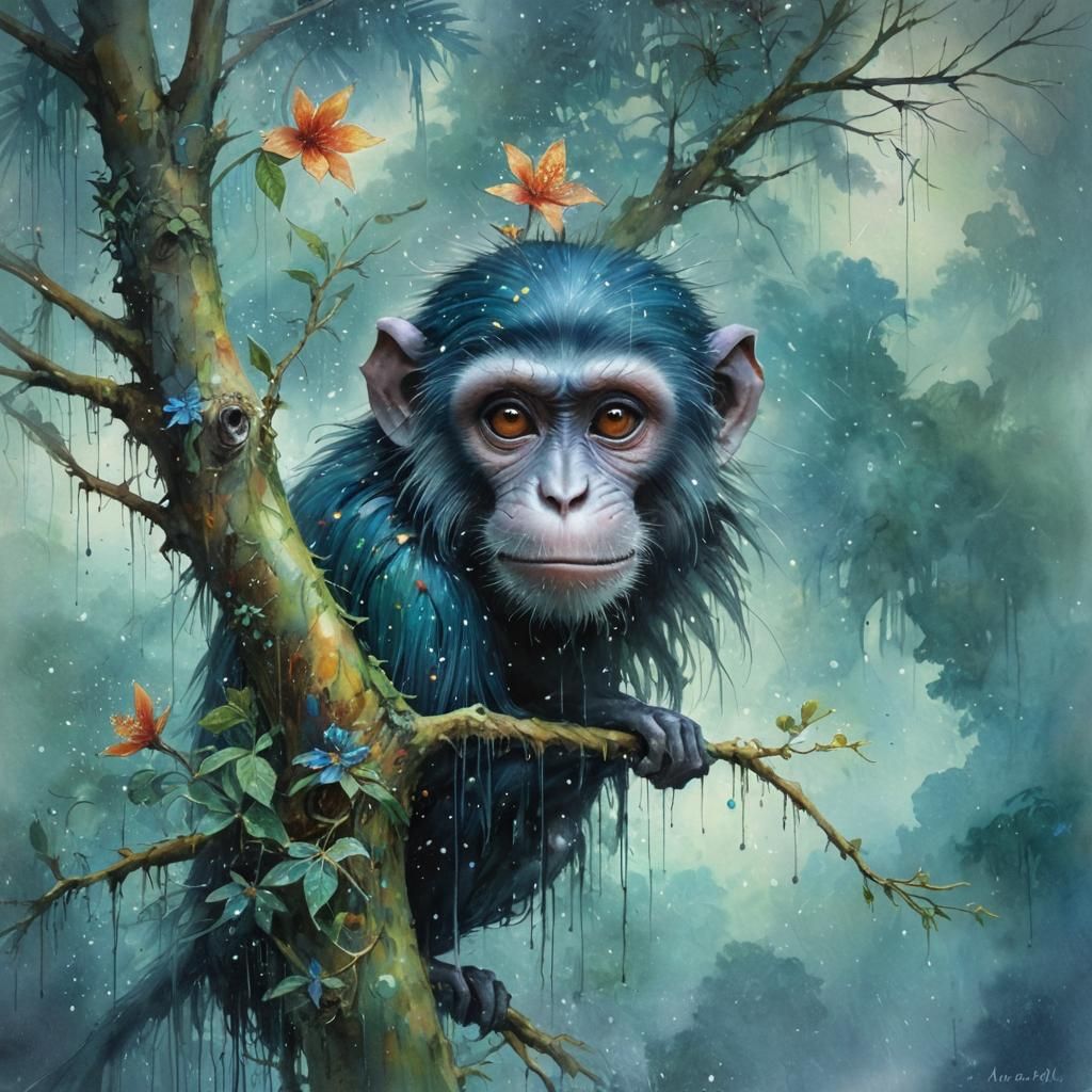 Rainforest Monkey Portrait in Anne Bachelier Style
