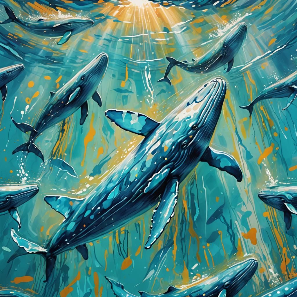 Blue Whale Pod in Shimmering Turquoise Water
