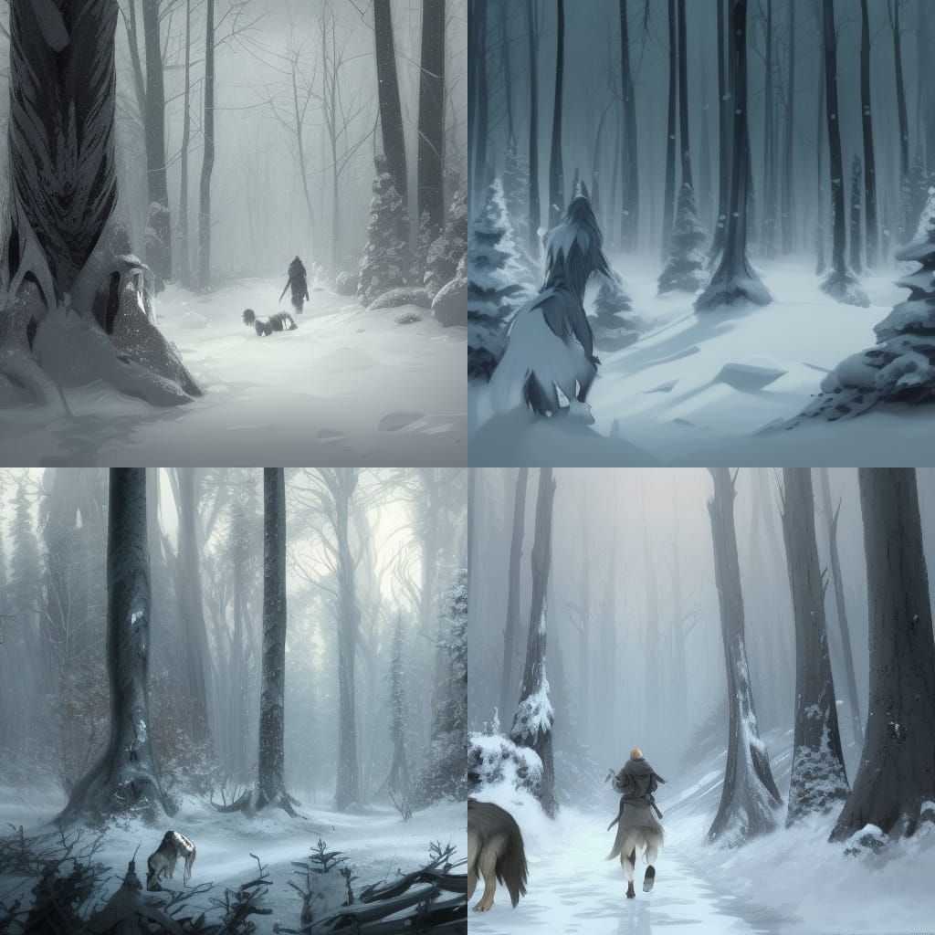 Grey and White Worg in Winter Forest
