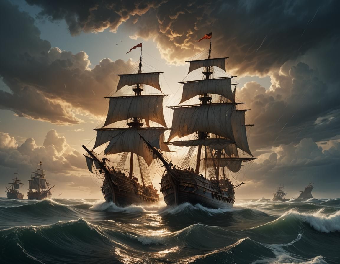 Medieval Ship in Storm: Epic Digital Painting