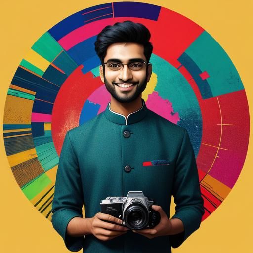 Young Man with Camera in Pop Art Style