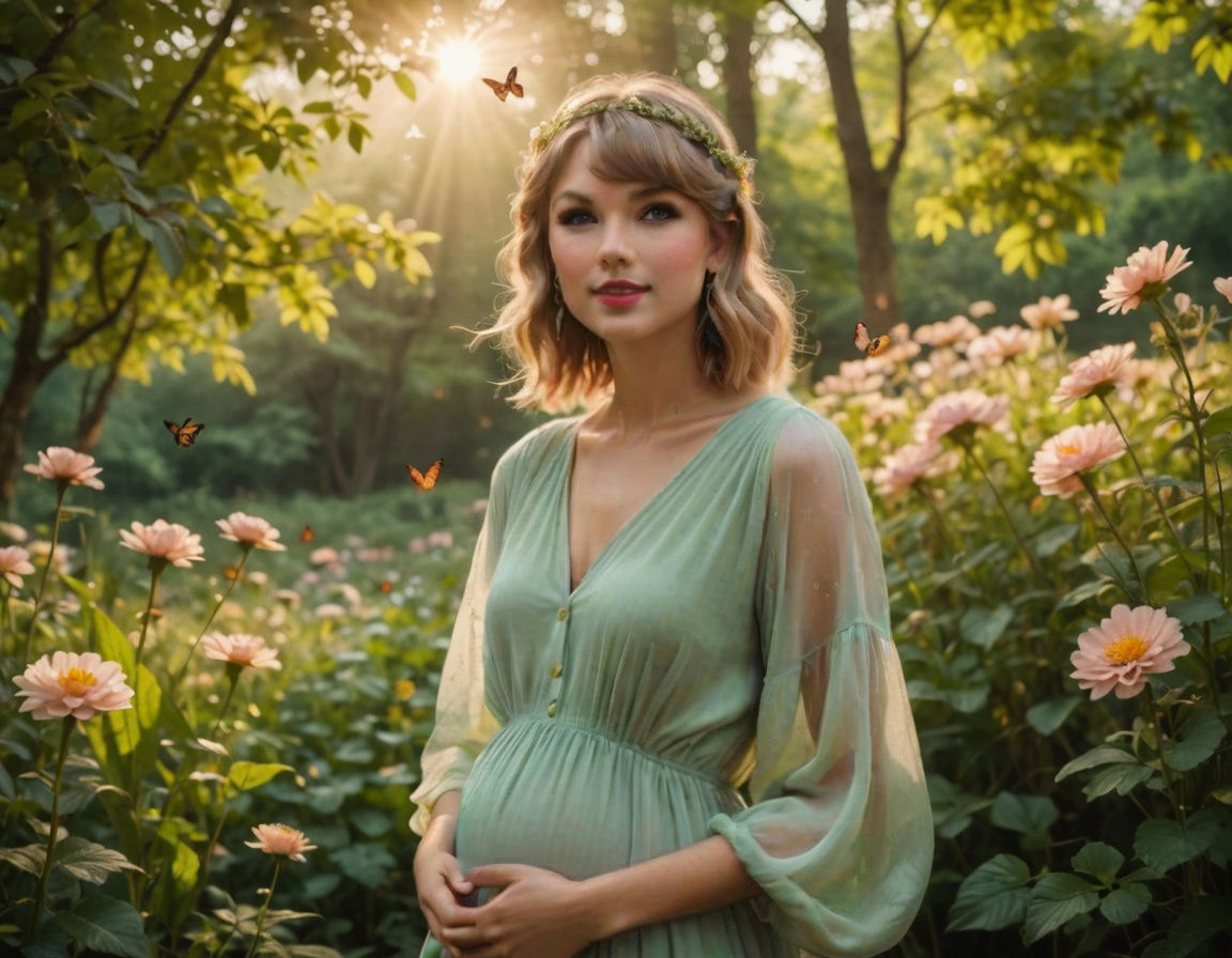 Pregnant Businesswoman Surrounded by Whimsical Nature